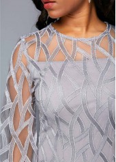 three quarter sleeve round neck light grey dress