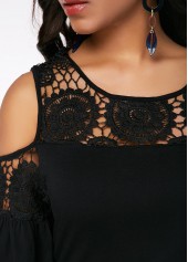 Cold Shoulder Flare Cuff Crochet Detail Dress | thumb picture 