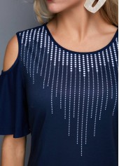 Cold Shoulder Dot Print Navy Blue T Shirt | thumb picture 
