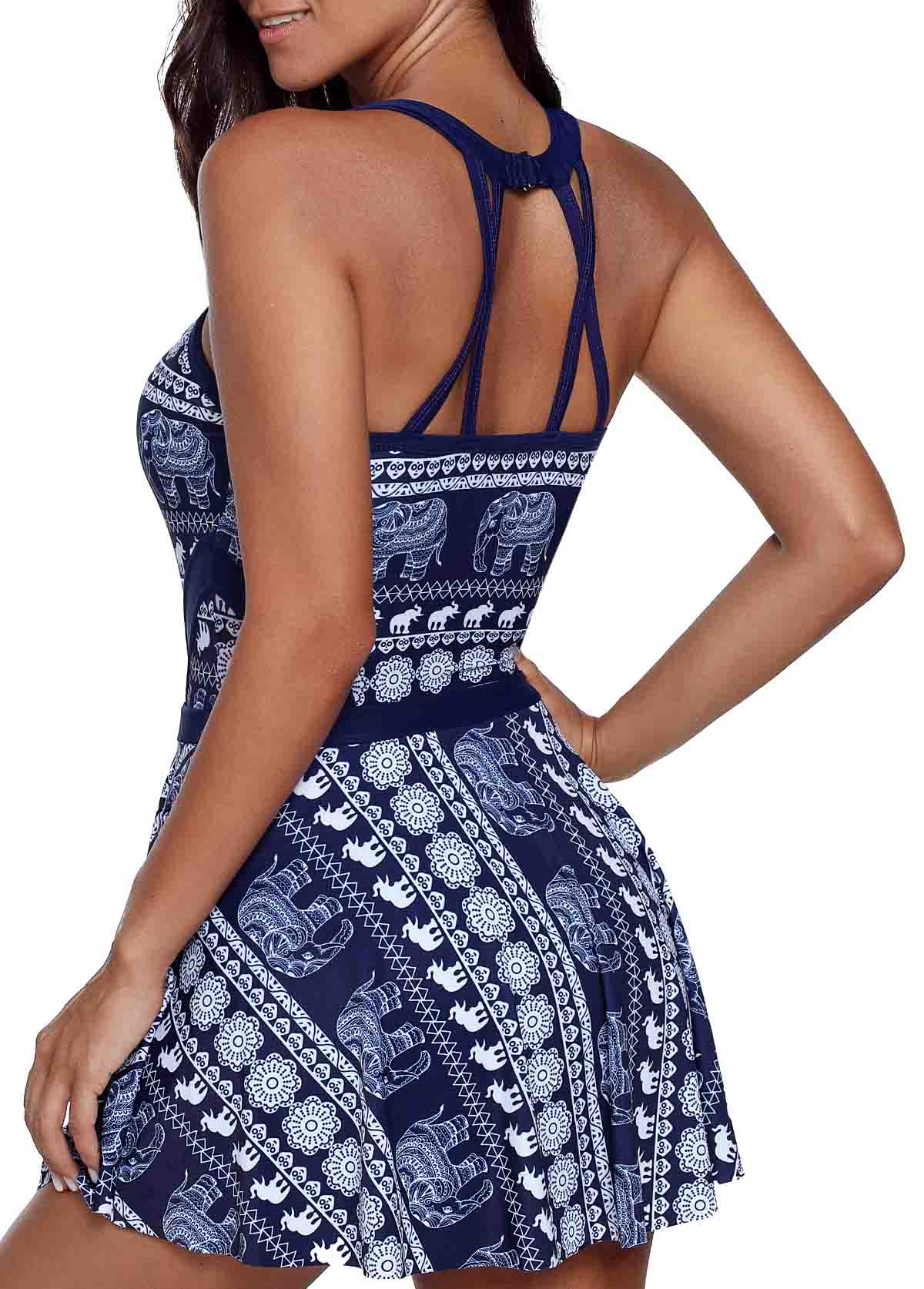 Animal Print Cutout Neckline Swimdress and Shorts | picture 