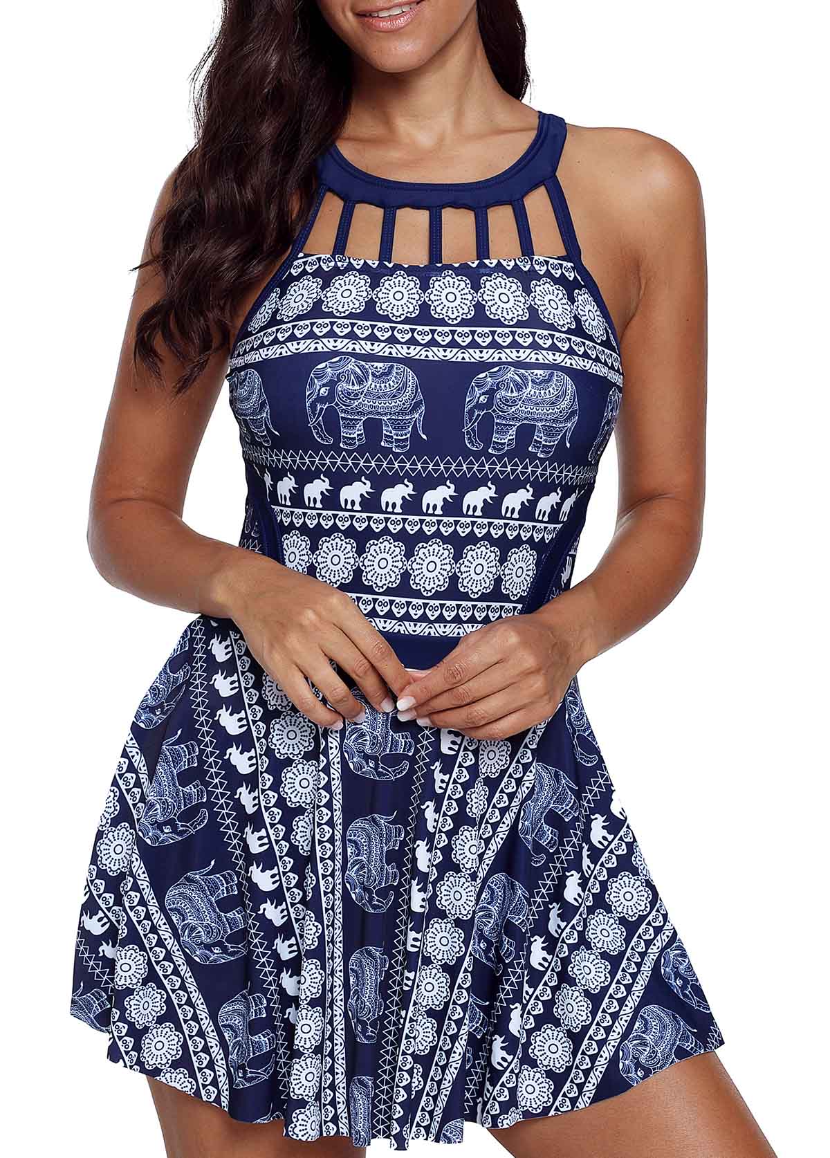 Animal Print Cutout Neckline Swimdress and Shorts | picture 