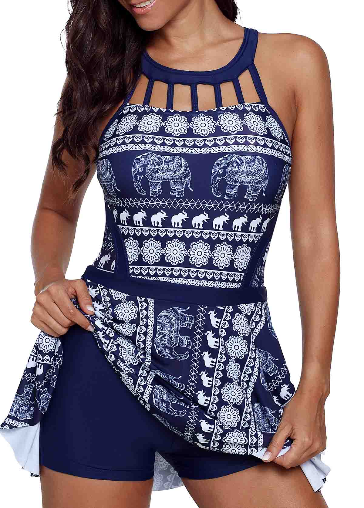 Animal Print Cutout Neckline Swimdress and Shorts | picture 