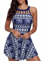 Animal Print Cutout Neckline Swimdress and Shorts | thumb picture 