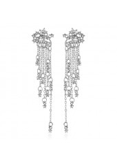 Chain Tassel Rhinestone Embellished Silver Earrings | thumb picture 