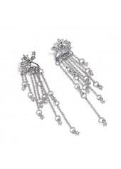 Chain Tassel Rhinestone Embellished Silver Earrings | thumb picture 