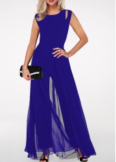 Round Neck High Waist Royal Blue Jumpsuit