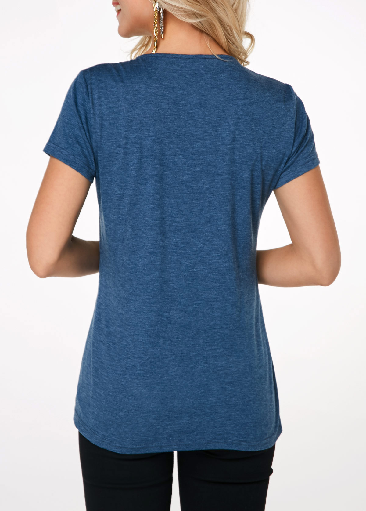 Short Sleeve Crinkle Chest Blue T Shirt | modlily.com - USD 27.77