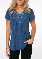 Short Sleeve Crinkle Chest Blue T Shirt