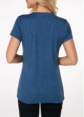 Short Sleeve Crinkle Chest Blue T Shirt