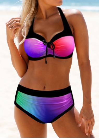 Modlily Cross Strap Bowknot Detail Dazzling Bikini Set - XXL