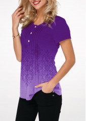 Gradient Crinkle Chest Button Detail Printed T Shirt | thumb picture 