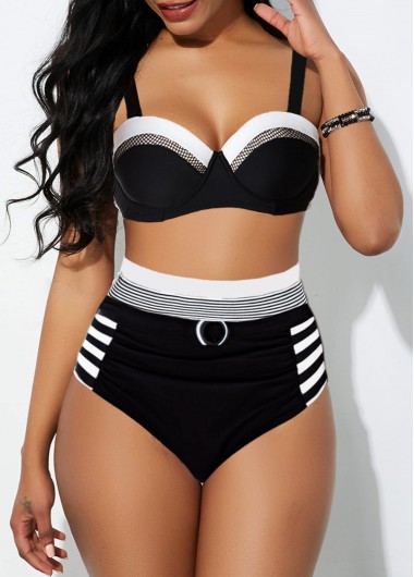 Modlily Tie Back High Waist Spaghetti Strap Bikini Set - XL