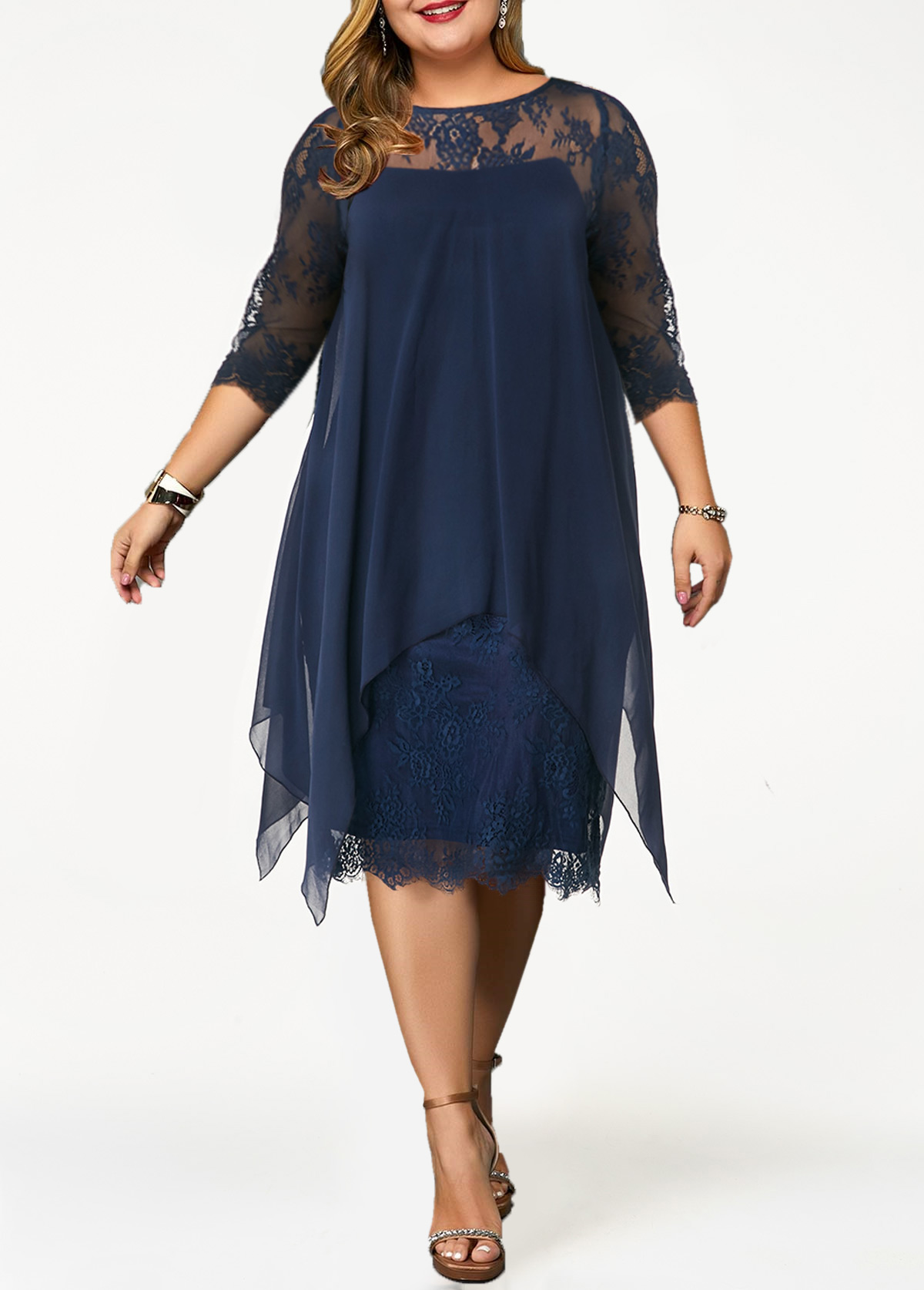 Lace Panel Overlay Plus Size Straight 