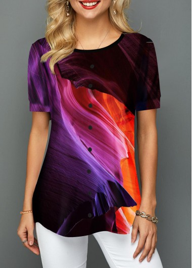 Short Sleeve Round Neck Printed T Shirt - XL