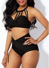 Cage Neck High Waist Cross Front Bikini Set | thumb picture 