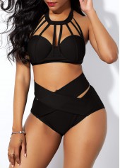 Cage Neck High Waist Cross Front Bikini Set | thumb picture 