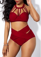 Cross Front High Waist Cage Neck Bikini Set | thumb picture 