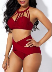 Cross Front High Waist Cage Neck Bikini Set | thumb picture 