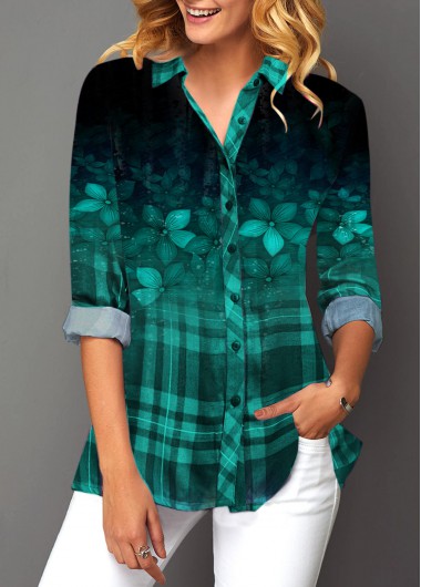 Turndown Collar Button Up Long Sleeve Blouse - XL