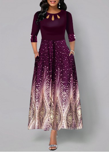 Tribal Print Button Detail High Waist Maxi Dress - M