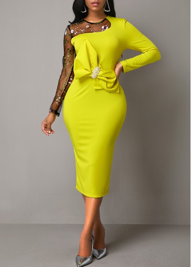 Mesh Patchwork Bowknot Embellished Back Zipper Dress - XXL