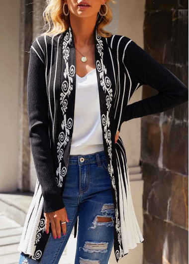 Modlily Open Front Long Sleeve Striped Cardigan - XL