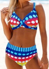 Rainbow Polka Dot Mid Waist Bikini Set