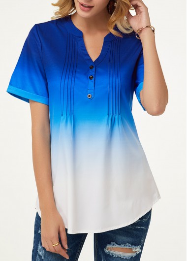 Split Neck Button Detail Crinkle Chest Blouse - L