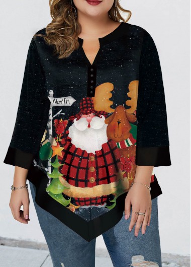 Buy Cheap Plus Size Christmas Top Asymmetric Hem Elk Print Blouse for ...
