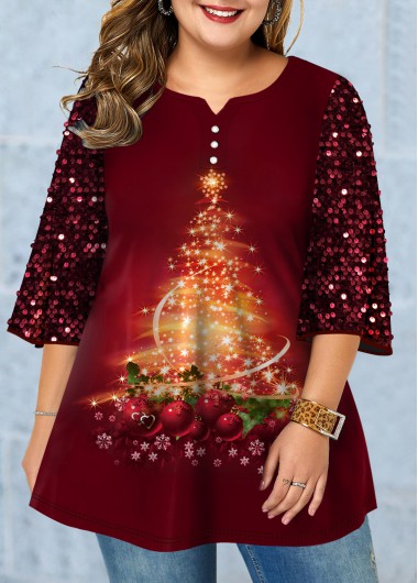 Buy Cheap Plus Size Sequin Detail Christmas Print T Shirt – 0X | Colby Pouk