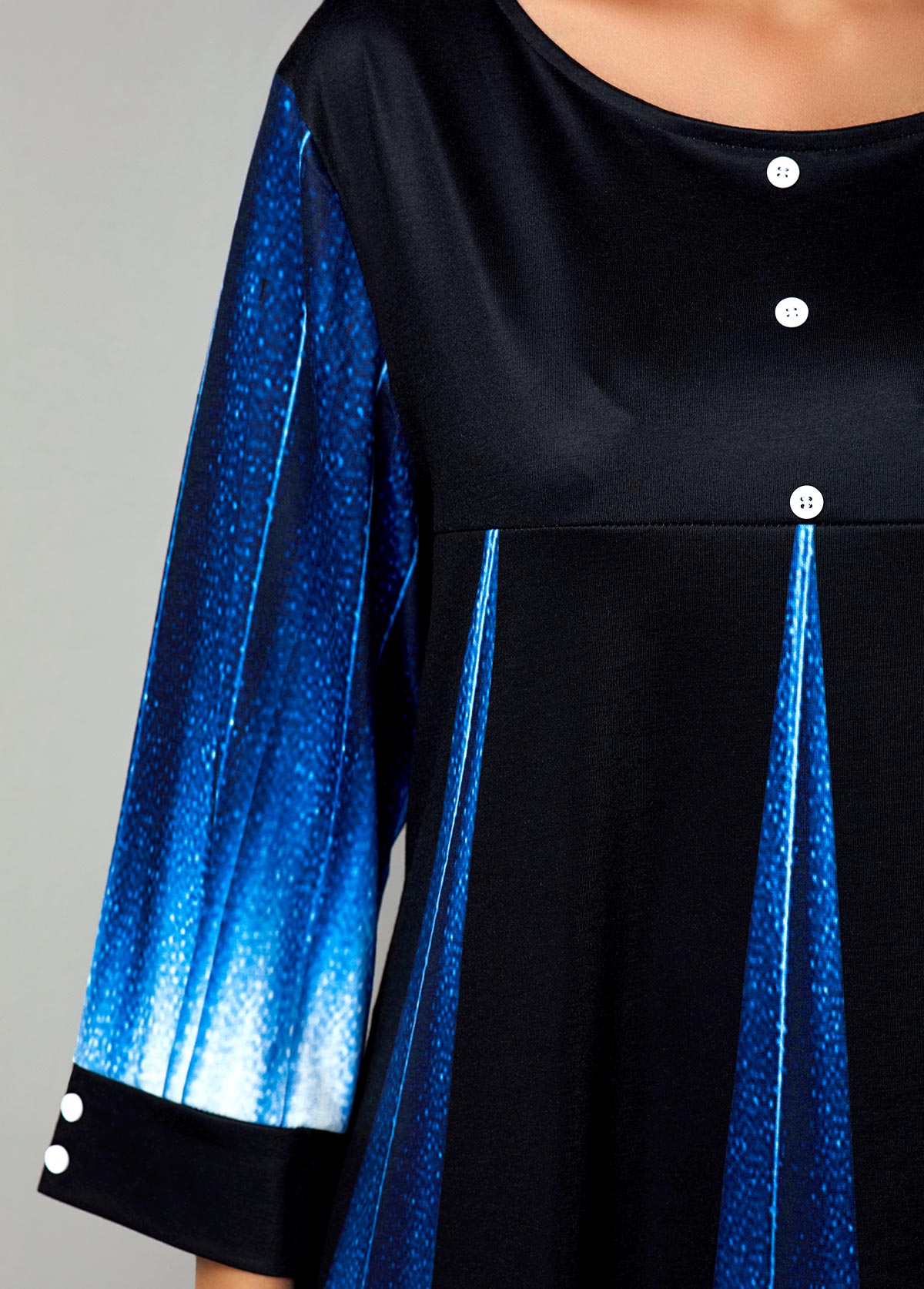 Blue Patchwork Floral Print Fake Two Piece Twinset | picture 