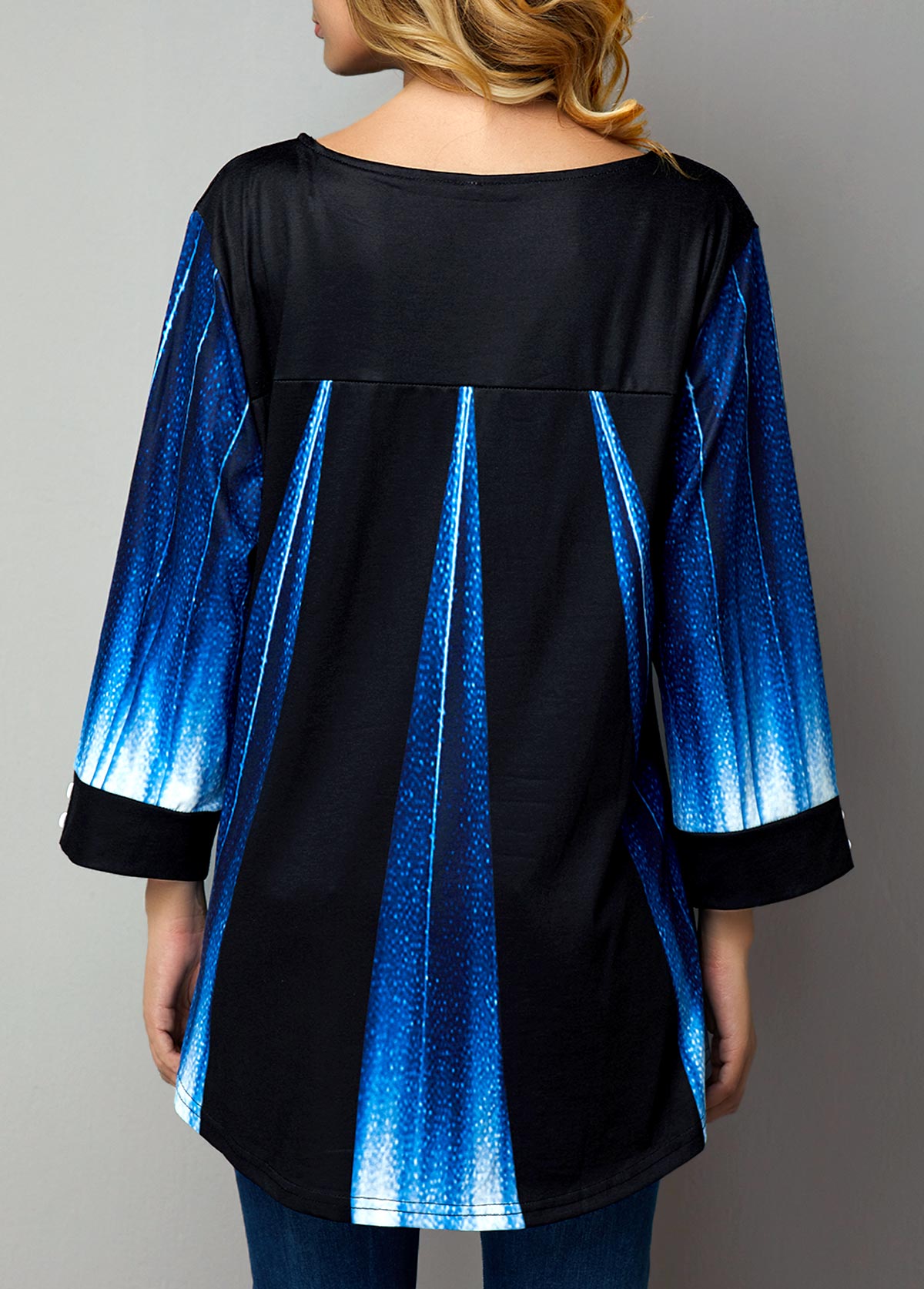 Blue Patchwork Floral Print Fake Two Piece Twinset | picture 