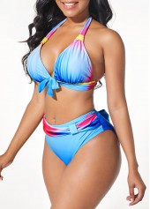 Tie Front Halter Neck Printed Bikini Set | thumb picture 