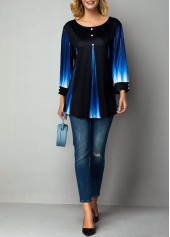 Blue Patchwork Floral Print Fake Two Piece Twinset | thumb picture 