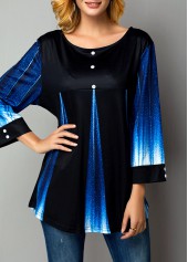 Blue Patchwork Floral Print Fake Two Piece Twinset | thumb picture 