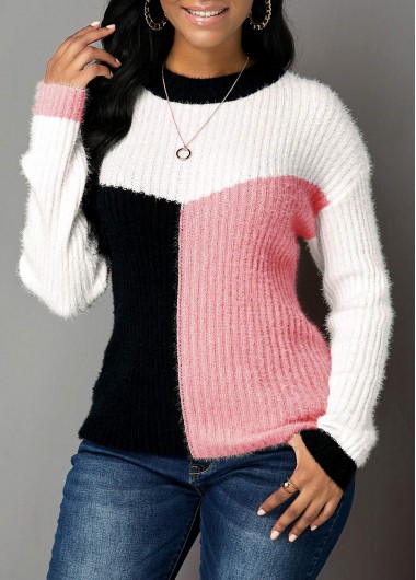 Modlily Pink Long Sleeve Round Neck Sweater - XXL