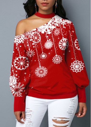 Modlily Printed One Cold Shoulder Long Sleeve Blouse - XS