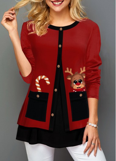 Buy Cheap Christmas Reindeer Print Faux Two Piece T Shirt – L | Colby Pouk
