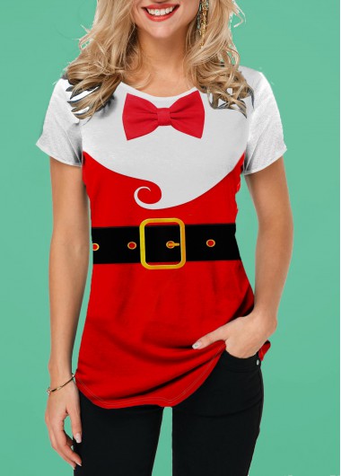 Christmas Print Round Neck Short Sleeve T Shirt - M