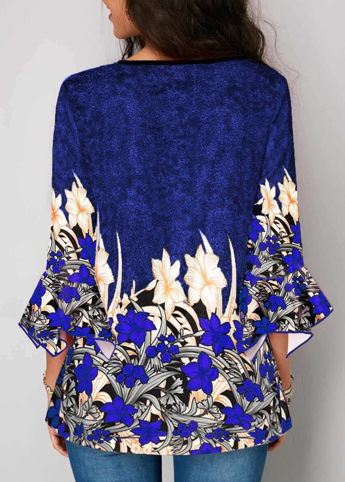 Printed Three Quarter Sleeve Button Up Pleated Blouse | picture 