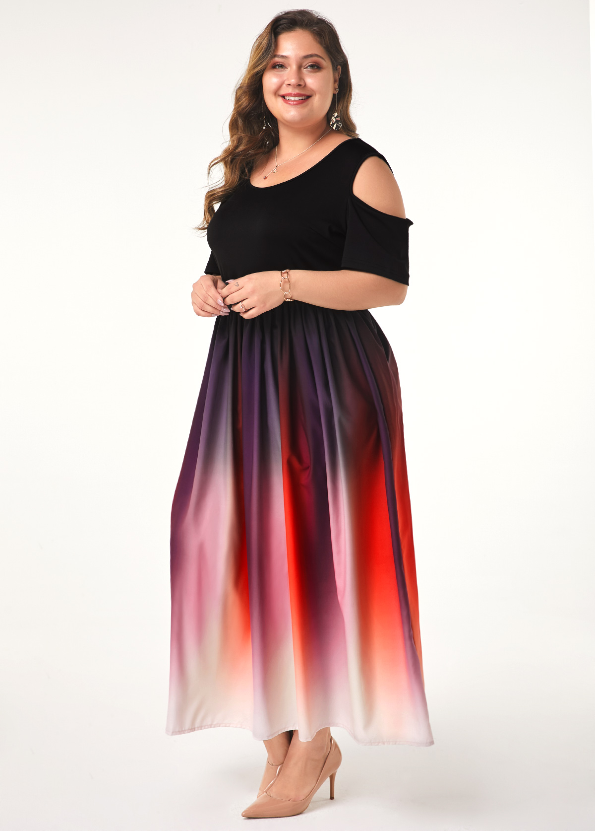 Pink Tummy Coverage Ombre Maxi Half Sleeve Dress | picture 