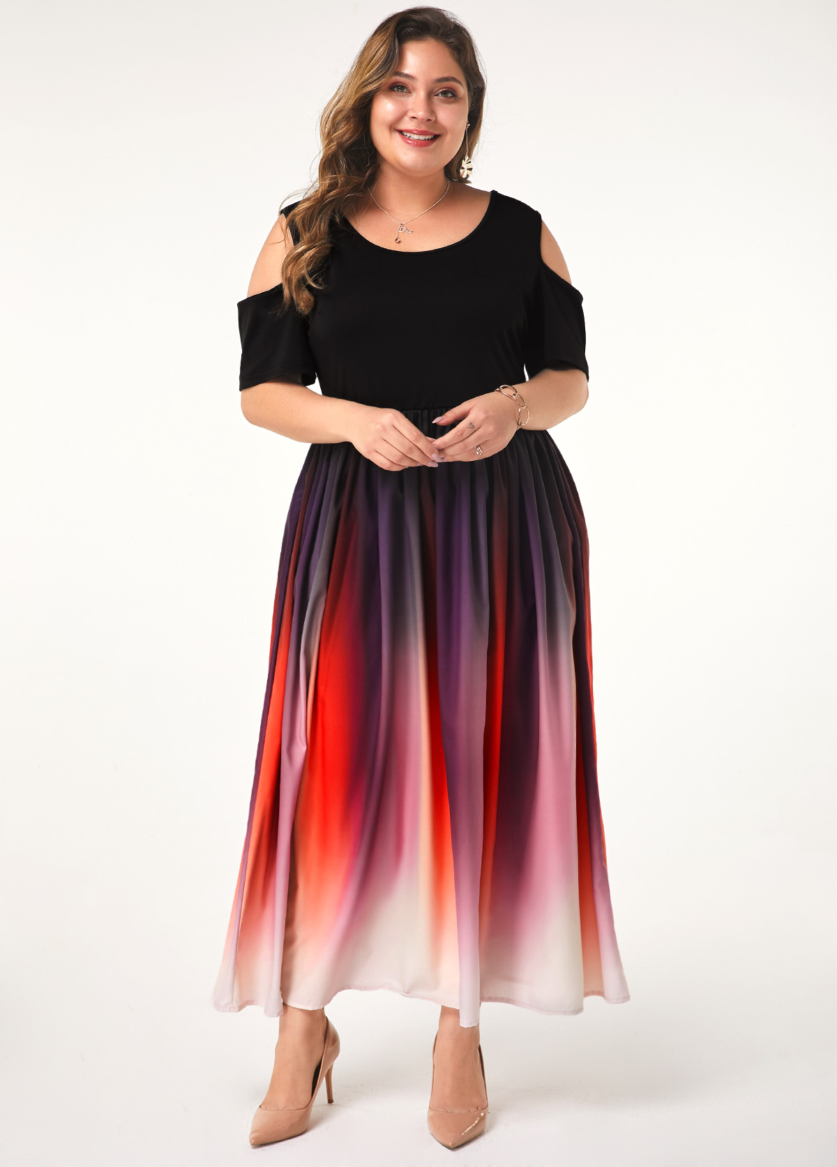 Pink Tummy Coverage Ombre Maxi Half Sleeve Dress | picture 