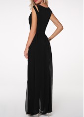 Round Neck High Waist Chiffon Overlay Black Jumpsuit | thumb picture 