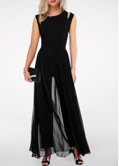 Round Neck High Waist Chiffon Overlay Black Jumpsuit | thumb picture 