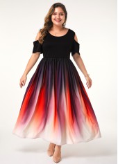 Pink Tummy Coverage Ombre Maxi Half Sleeve Dress