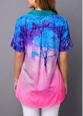 Roll Tab Sleeve Printed Color Block Blouse | thumb picture 