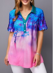 Roll Tab Sleeve Printed Color Block Blouse | thumb picture 