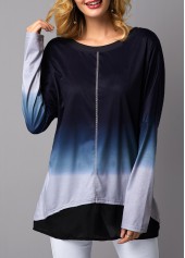 Long Sleeve Asymmetric Hem Round Neck T Shirt