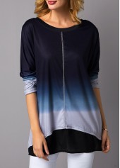 Long Sleeve Asymmetric Hem Round Neck T Shirt | thumb picture 