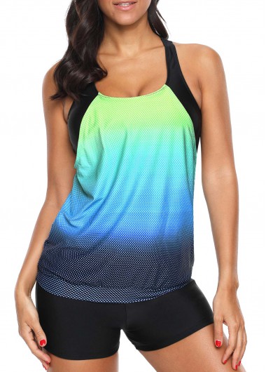 Modlily Women&apos;s Cyan Ombre Padded Swimsuit Tankini - L